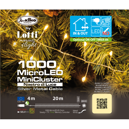 Minicluster 1000 Microled 20mt+4mt B.caldo Cavo Argento Uso Esterno