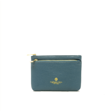 Busta A Tre Zip 14x10 Tiffany In Pelle Blu Pavone
