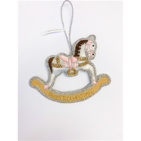 Ornamento Cavallo A Dondolo 1° Natale Rosa