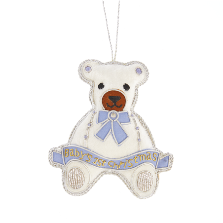 Ornamento Orsetto Bianco 1°natale Celeste