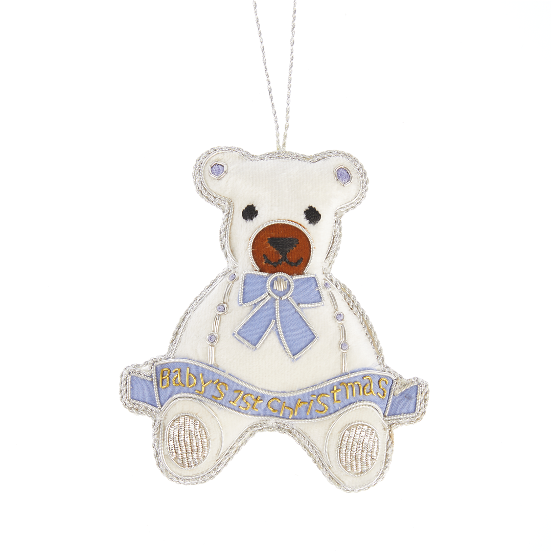 Ornamento Orsetto Bianco 1°natale Celeste