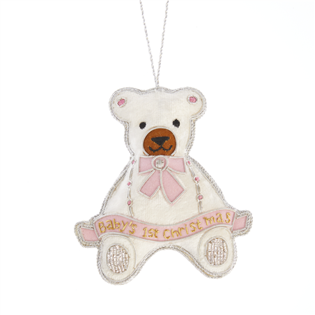 Ornamento Orsetto Bianco 1°natale Rosa
