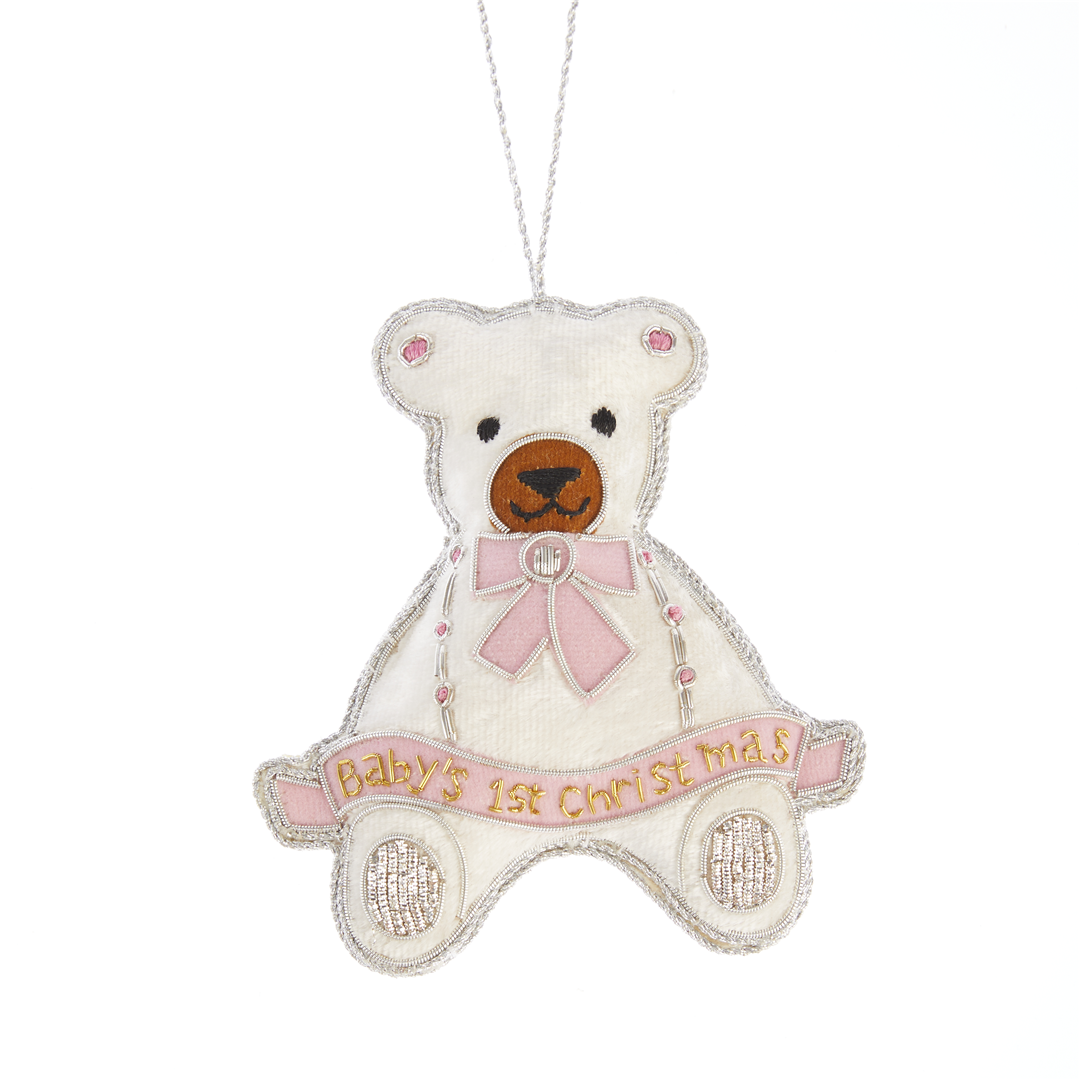 Ornamento Orsetto Bianco 1°natale Rosa