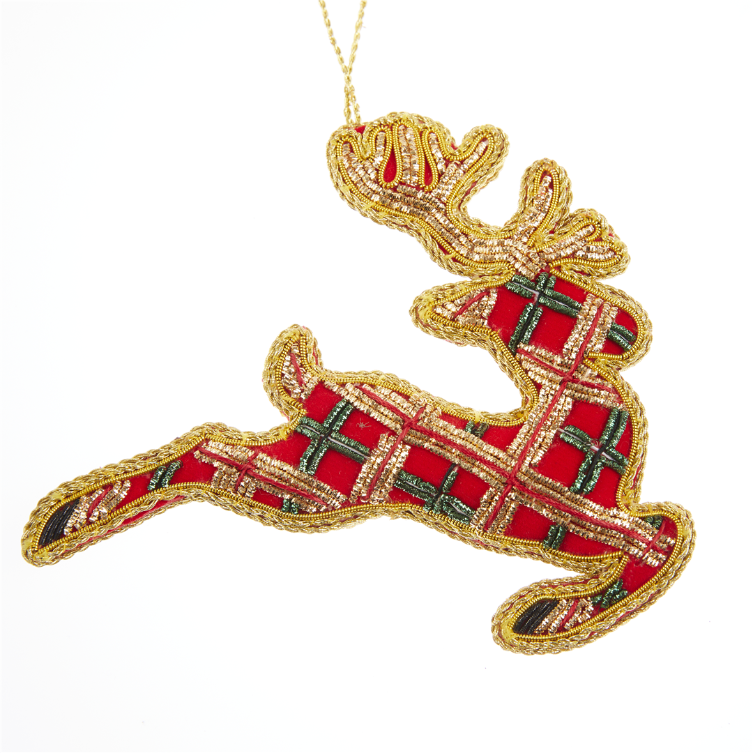 Ornamento Renna Tartan Decorata