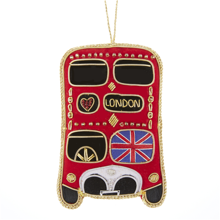 Ornamento Bus Londinese Decorato Rosso