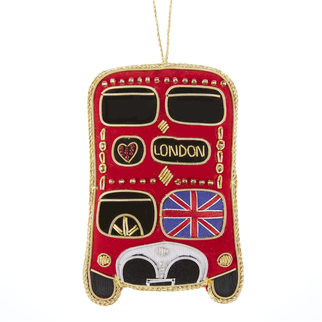 Ornamento Bus Londinese Decorato Rosso
