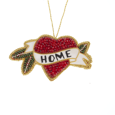Ornamento Cuore Rosso Decorato Scritta Home