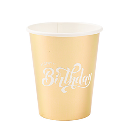 Bicchiere Carta Happy Birthday 255ml 8pz White Gold