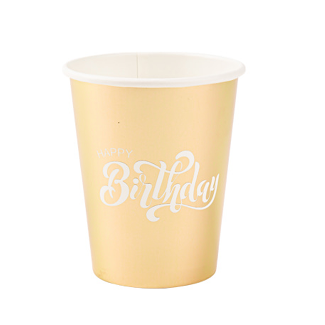 Bicchiere Carta Happy Birthday 255ml 8pz White Gold