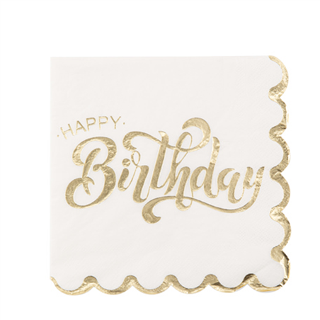 Tovagliolo Carta 33x33 3v 16pz Happy Birthday White Gold