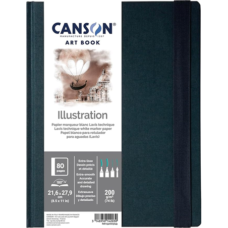 Artbook 21,6x27,29 "illustration" Rilegato 200 Gr. 40 Fogli Copertina In Tessuto
