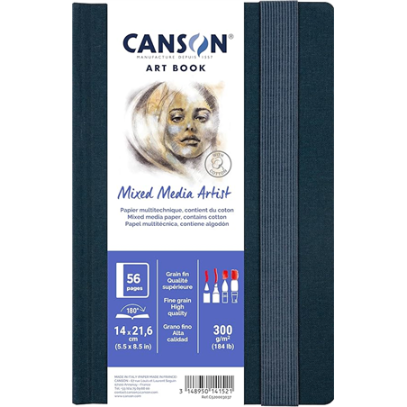 Artbook 14x21.6 "mix Media Artist" Rilegato 300 Gr. 28 Fogli Copertina In Tessuto