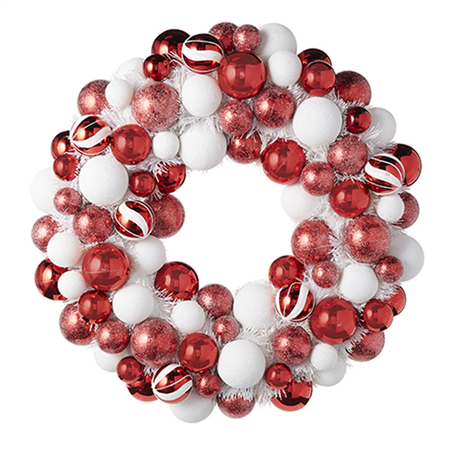 Corona D58cm Sfere Pvc Rosso Bianco Glitter
