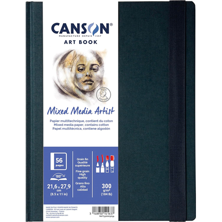 Artbook 21,6x29,7 "mix Media Artist" Rilegato 300 Gr. 28 Fogli Copertina In Tessuto
