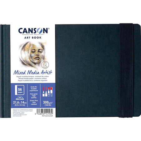 Artbook 21.6x14 "mix Media Artist" Rilegato 300 Gr. 28 Fogli Copertina In Tessuto