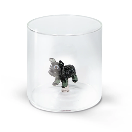 Bicchiere Artigianale In Vetro Borosilicato Con Bulldog Francese Interno – 250 Ml