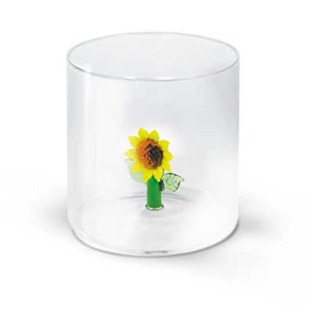 Bicchiere Artigianale In Vetro Borosilicato Con Girasole Interno – 250 Ml