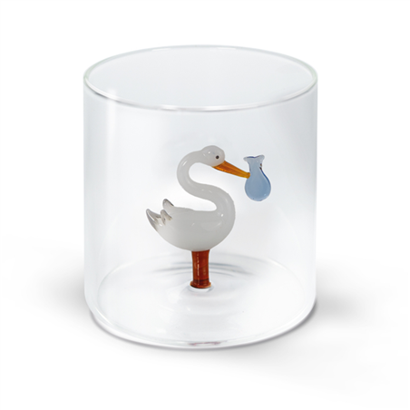 Bicchiere Vetro  Con Deco Interno 250ml Wd Cicogna Fagotto Blu