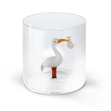 Bicchiere Vetro  Con Deco Interno 250ml Wd Cicogna Fagotto Rosa