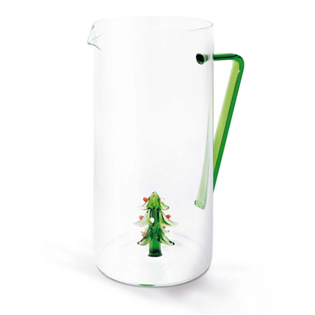 Caraffa In Vetro Con Deco Natale 1,2l H20cm Albero