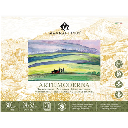 Blocco Arte Moderna Cm, 24x32 100% Cotone 300 Gr. 20 Fogli Extra Bianco Grana Naturale