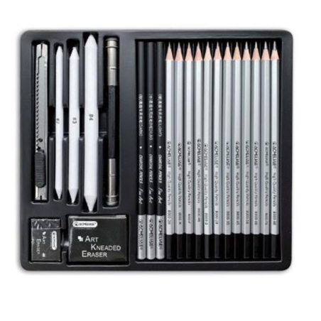 Set Disegno Chiaro Scuro Pezzi 22 Scatola In Metallo