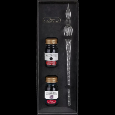 Set Inchiostri E Penna In Vetro Trasparente