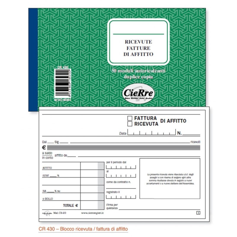Cierre - Receipt/invoice Block Rental-2 Copies Cr 430