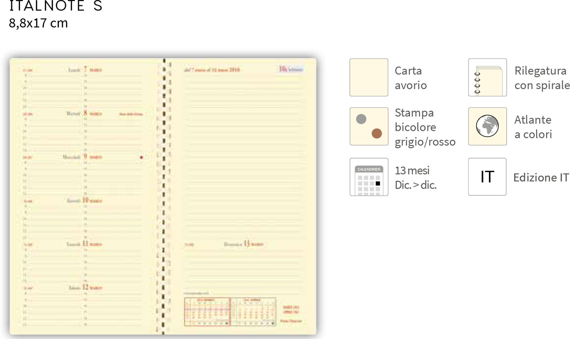 Agenda Italnote Spirale - 8,8x17cm - Impala Colori Assortiti — immagine 4