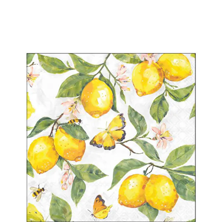 Tovagliolo 25x25 Carta Decorato  Fresh Lemons White