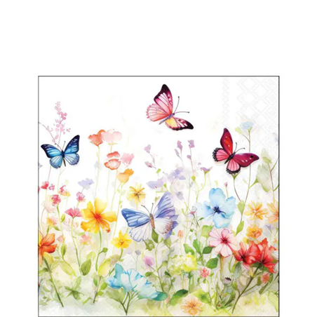Tovagliolo 25x25 Carta Decorato  Butterflies In Field White