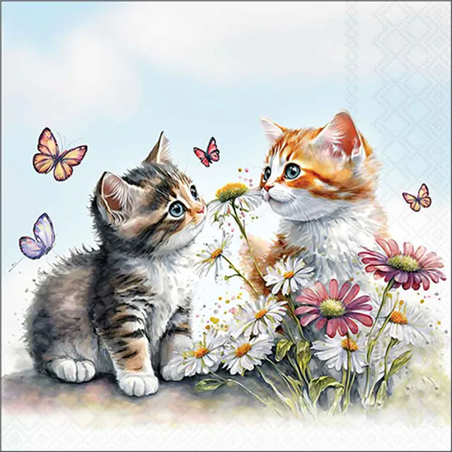 Tovagliolo 33x33 Carta Decorato  Kittens In Flower Field