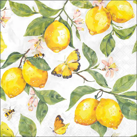 Tovagliolo 33x33 Carta Decorato  Fresh Lemons White