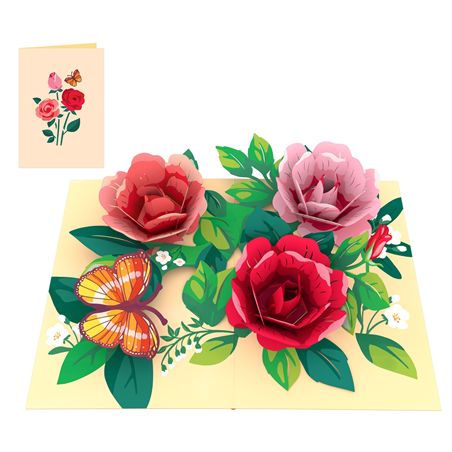 Biglietto Auguri Kirigami  Fatto A Mano Rose