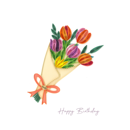 Biglietto Auguri Quilling  Fatto A Mano Happy Tulips