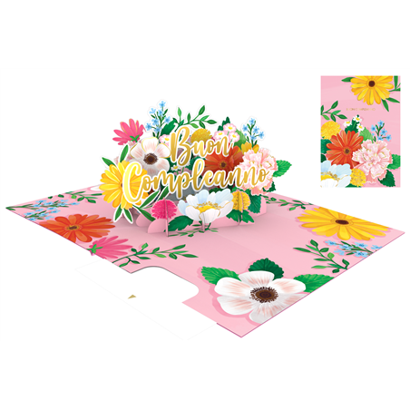 Biglietto Auguri Kirigami  Fatto A Mano Buon Compleanno Fiori