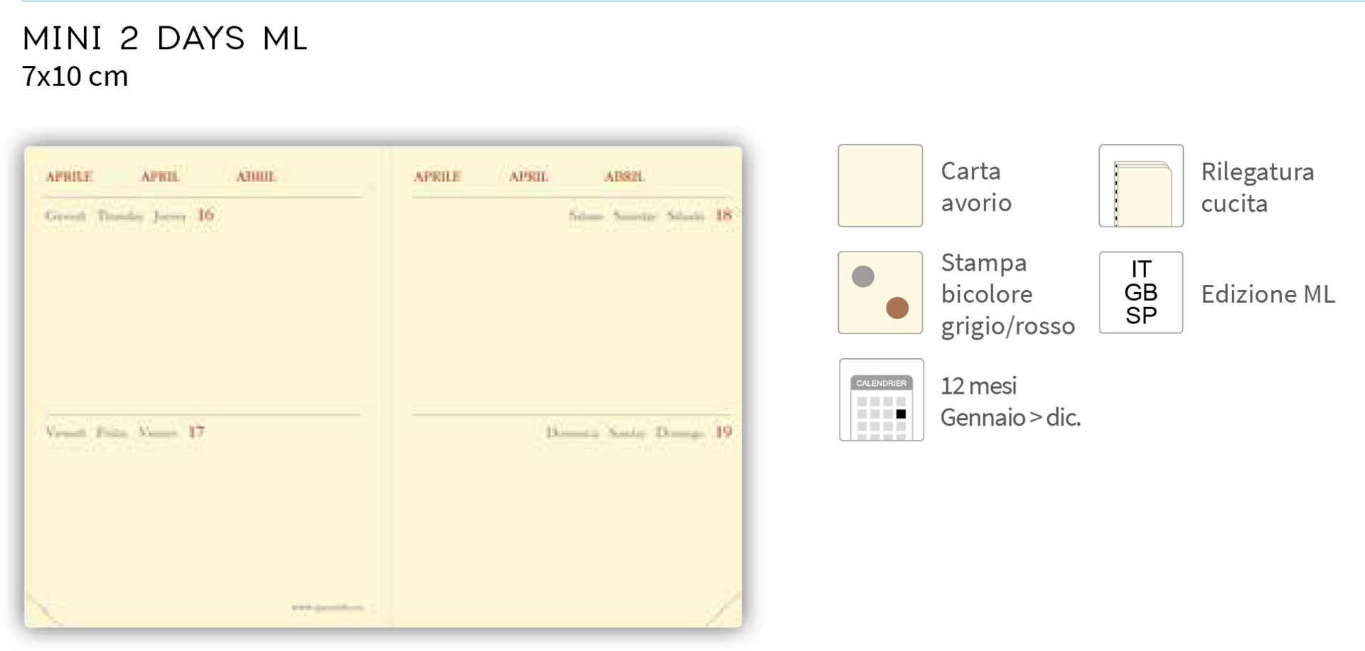 Agenda Q.v.mini 2 Days 7x10 2g Impala Nero-Rosso-Blu Di Prussia — immagine 2