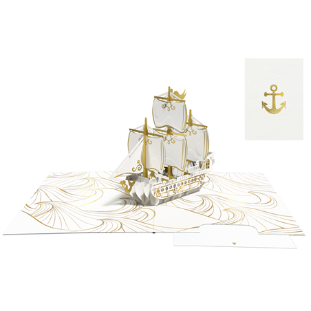 Biglietto Popup Kirigami Handmade Galleon - Gold