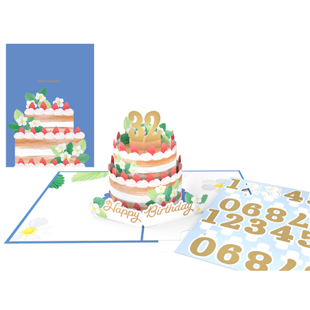 Biglietto Popup Kirigami Handmade Happy Strawberries