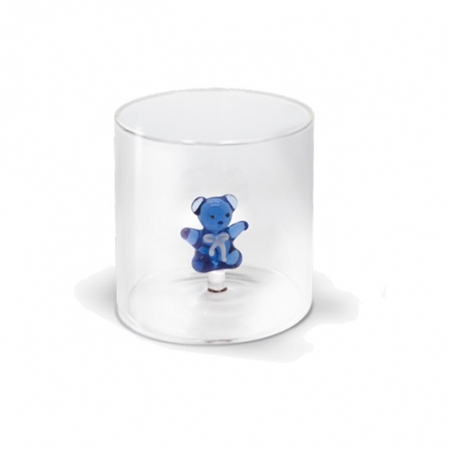 Bicchiere Vetro  Con Deco Interno 250ml Wd Orsacchiotto Azzurro