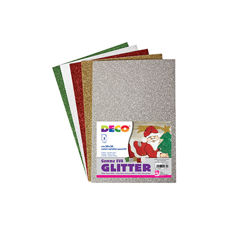Gomma Crepp Glitter - Busta 5 Fogli Cm.20x30 Colori Assortiti