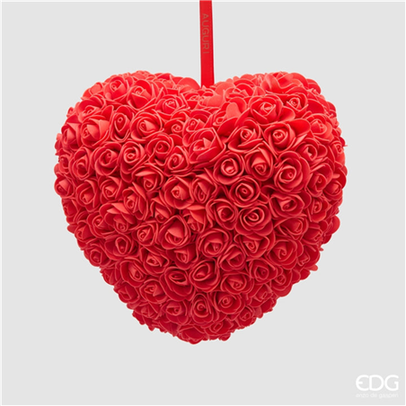 Ornamento Cuore Roselline Rosse H20cm