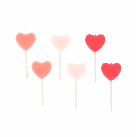 Candelina Pick Cuore D2,5cm 6pz Rosso Rosa