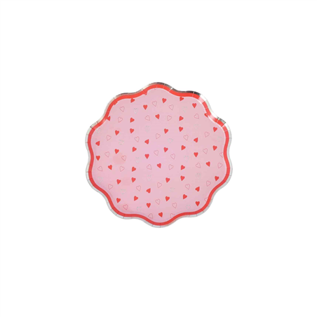 Piatto Carta Dama Di Cuori D18cm 8pz Rosa Cipria, Rosso E Oro