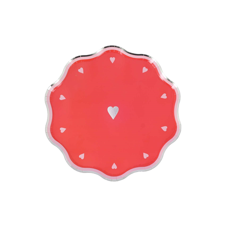 Piatto Carta Regina Di Cuori  D23cm 8pz Rossa, Rosa Cipria E Oro