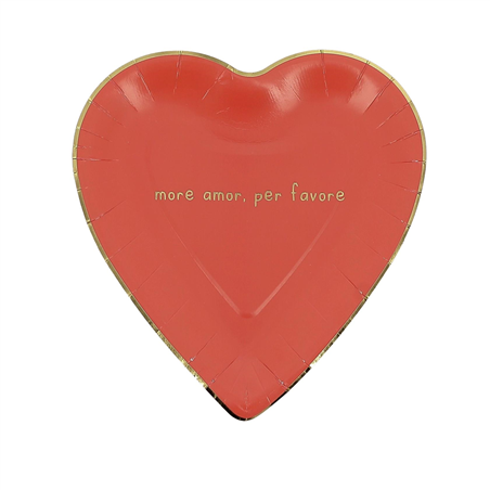 Piatto Carta Cuore 22x24cm 8pz Rosso Oro