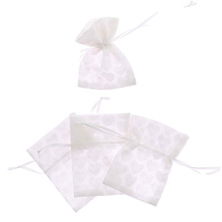Sacchetto Tessuto Cuori Bianco 8x10cm 4pz
