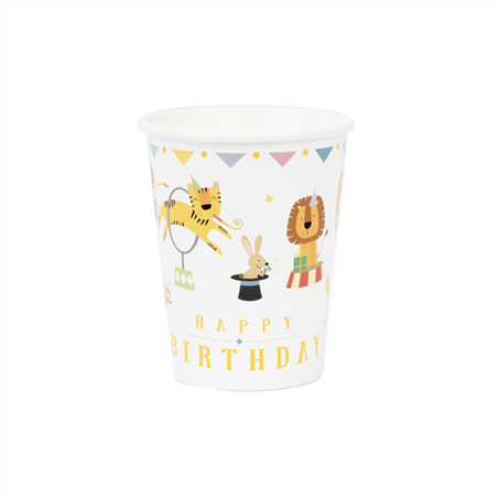 Bicchiere Carta 250cc 8pz  Happy Birthday Circus