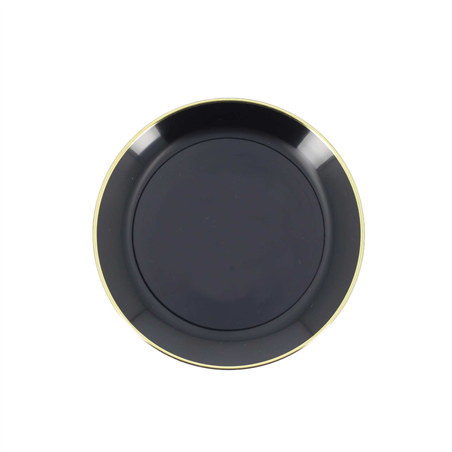 Piatto D19cm Plastica Riutilizzabile 6pz Nero E Oro