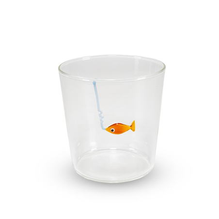 Bicchiere Vetro Con Decoro Esterno 250ml Pesciolino Con Amo